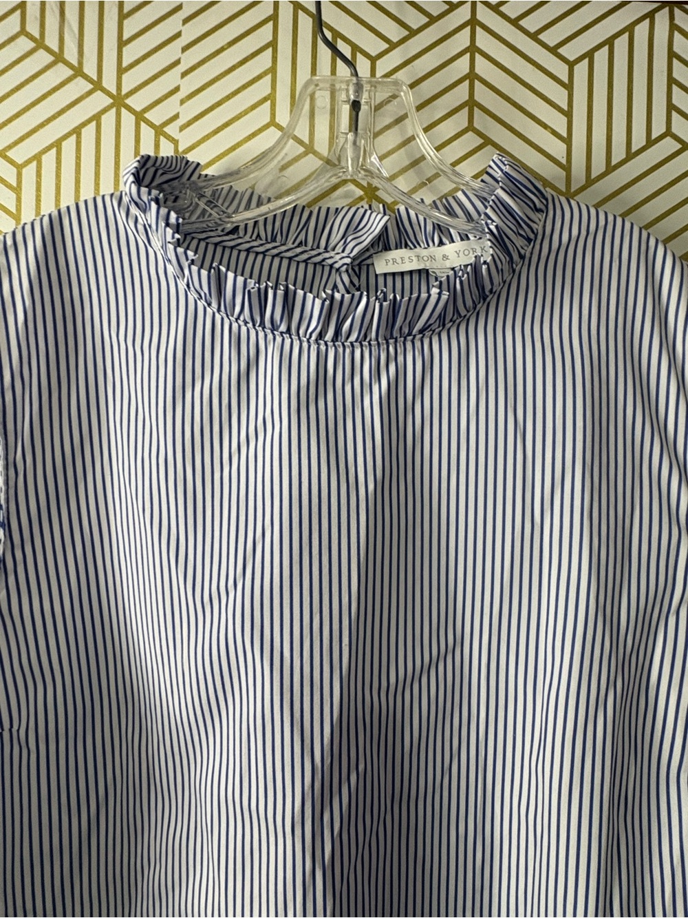 Preston & York Striped Sleeveless Ruffle Neck Top - Blue/White size 18 - Picture 3 of 4